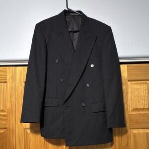 Pierre Balmain Men's Black Wool Double-Breasted Suit Jacket 39R Inner Pockets